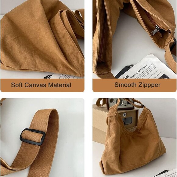Canvas Messenger Bag, Hobo Crossbody Shoulder Tote Bags Lightweight for Women an - Picture 5 of 6